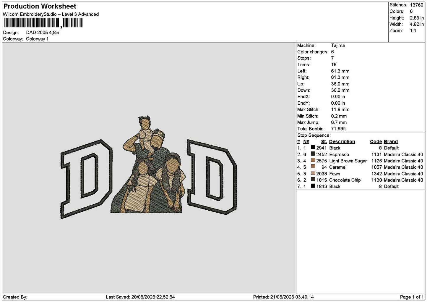 Dad Photo 2005 Embroidery File 6 sizes