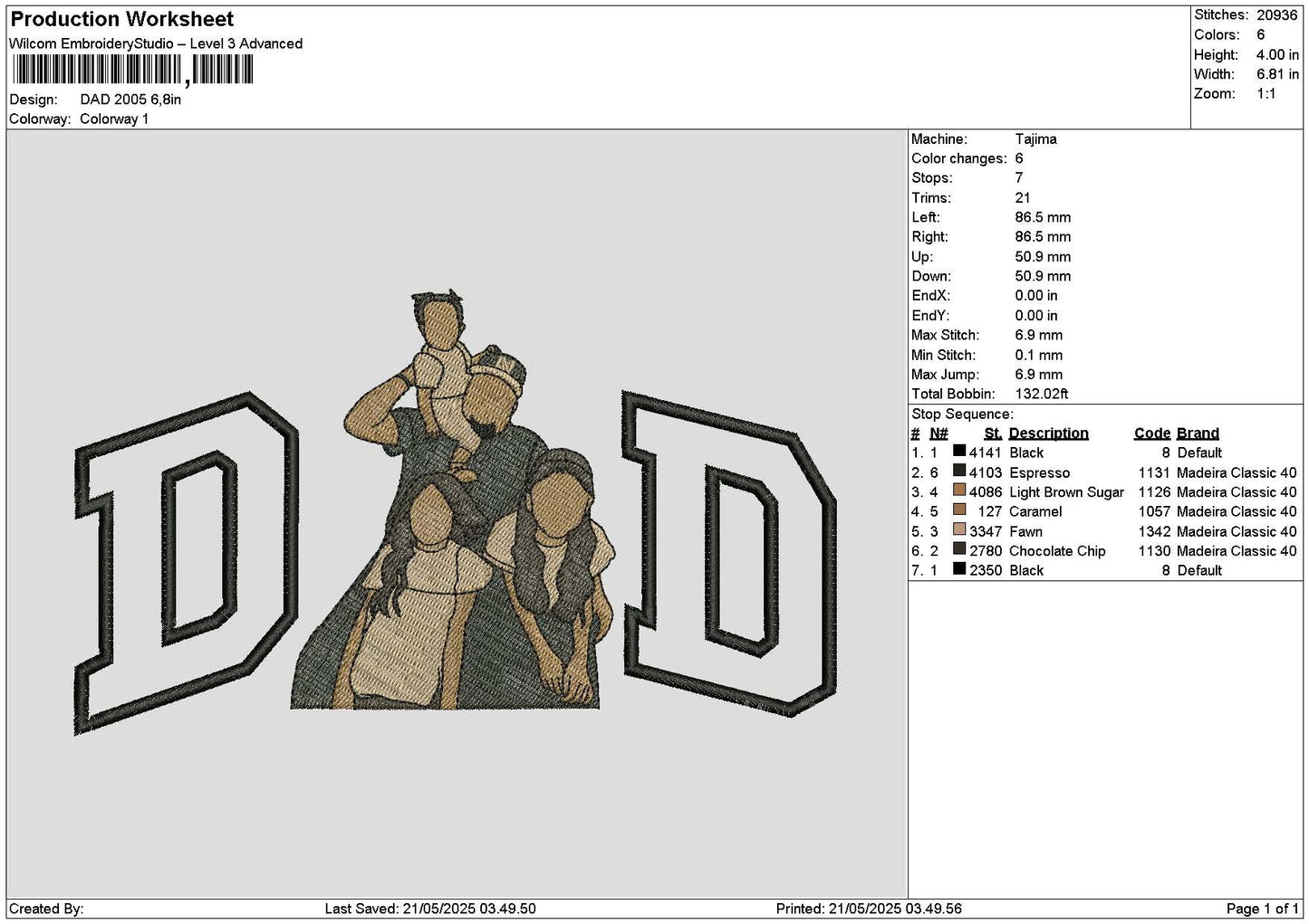 Dad Photo 2005 Embroidery File 6 sizes