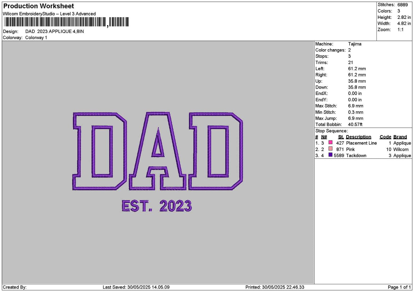 Dad 2023 App Embroidery File 6 sizes