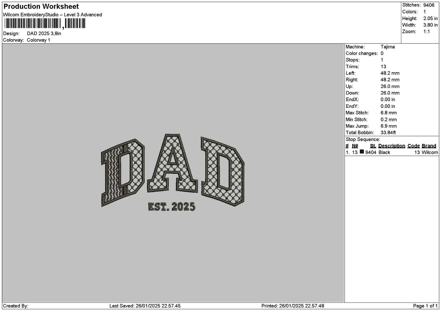 Dad 2025 Embroidery File 6 sizes