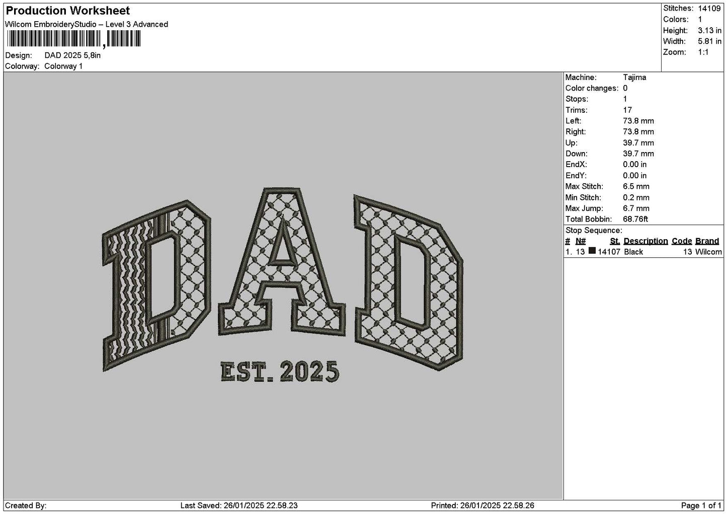 Dad 2025 Embroidery File 6 sizes