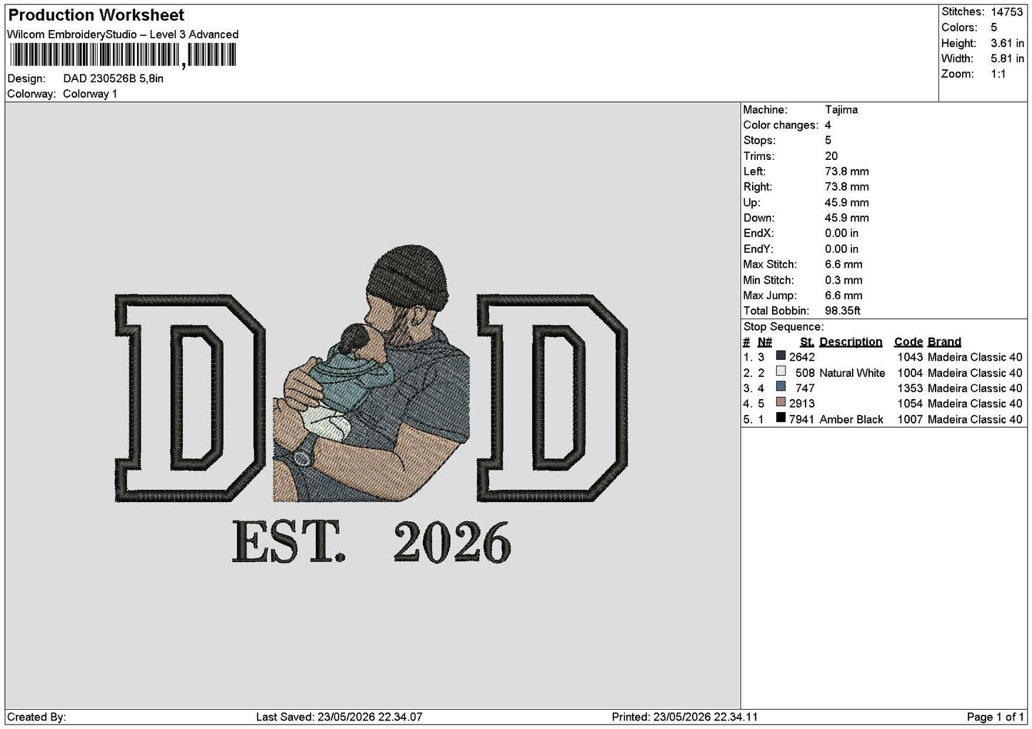 Dad 2305b Embroidery File 6 sizes