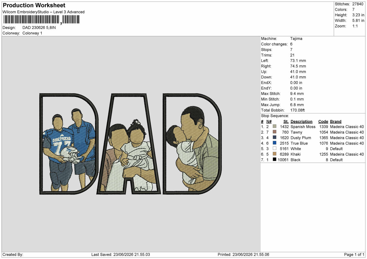 Dad Photo 2306 Embroidery Machine Design File 6 sizes