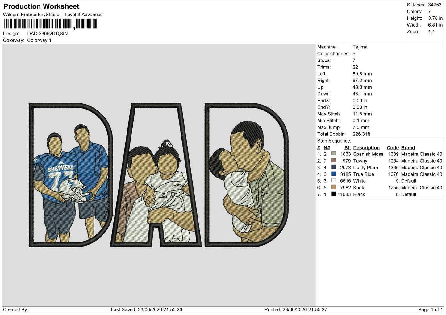 Dad Photo 2306 Embroidery Machine Design File 6 sizes