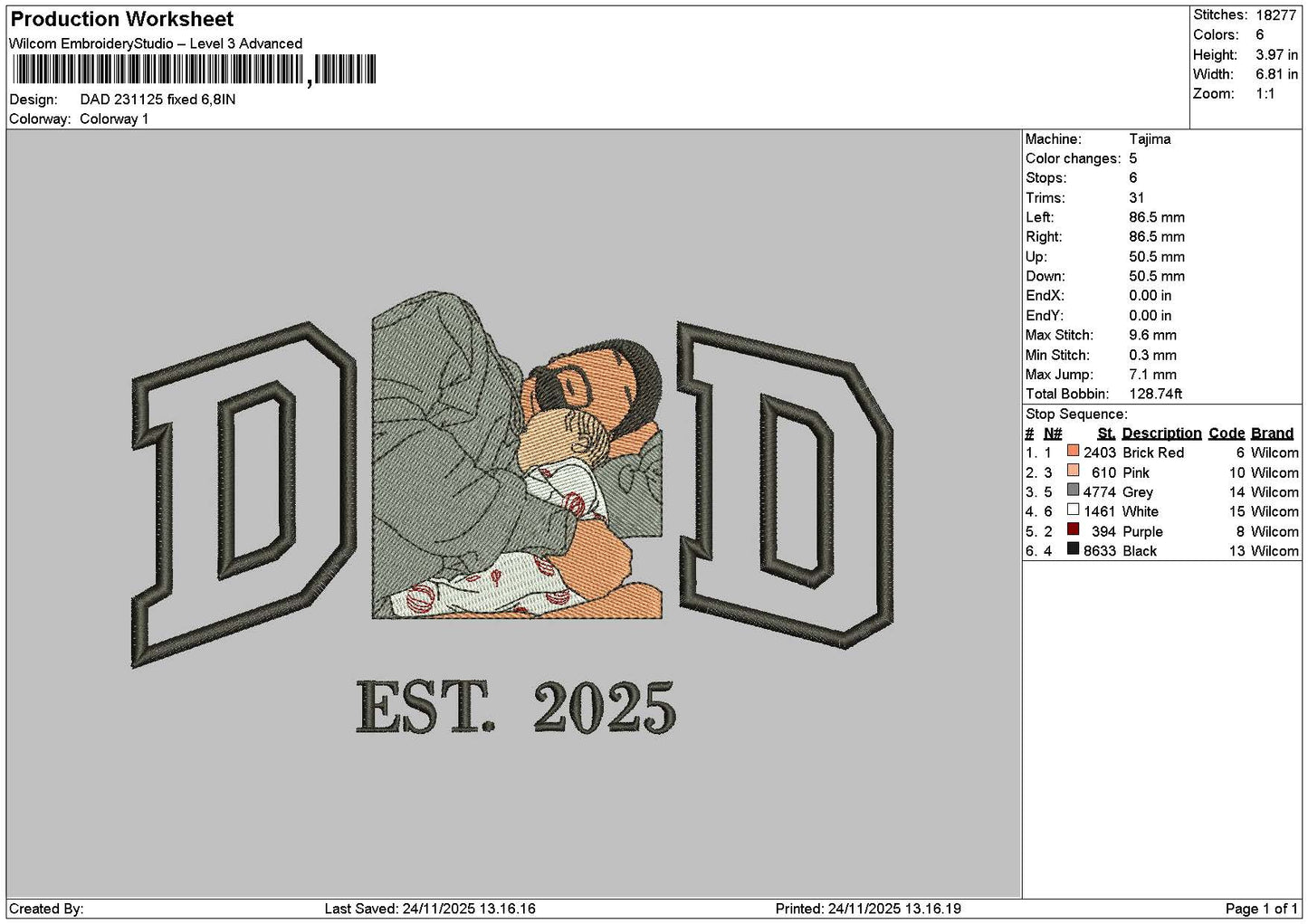 Dad 2311 Embroidery File 6 sizes