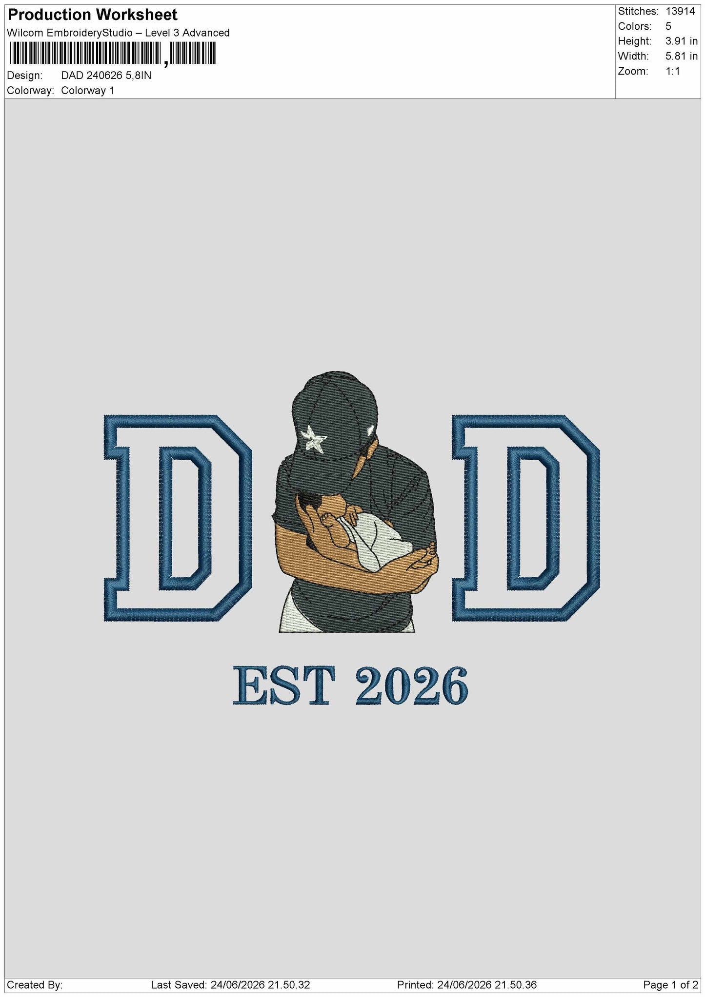 Dad 2406 Embroidery Machine Design File 6 sizes