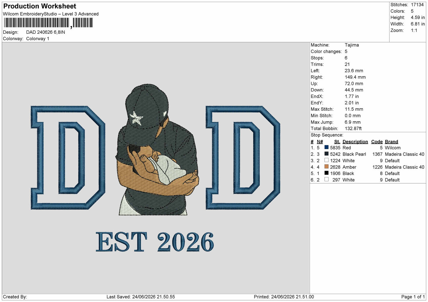 Dad 2406 Embroidery Machine Design File 6 sizes