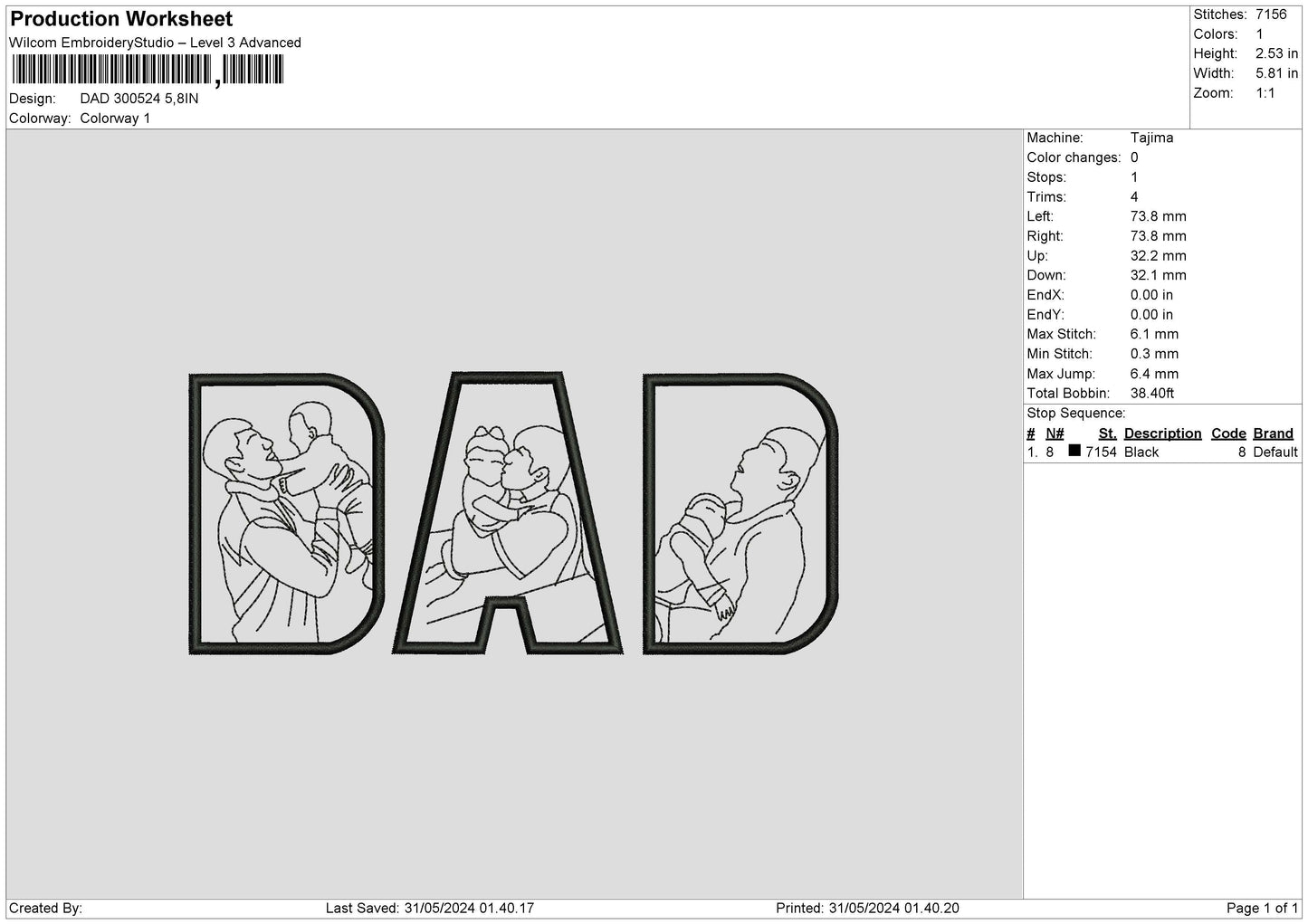 Dad 3024c Embroidery File 6 sizes