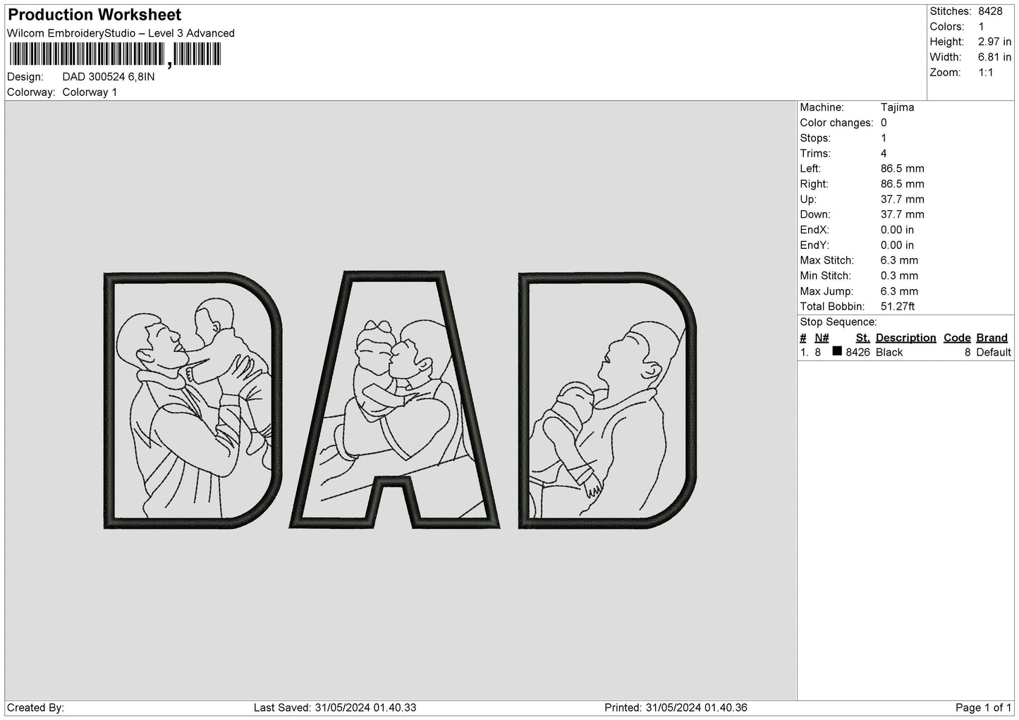 Dad 3024c Embroidery File 6 sizes