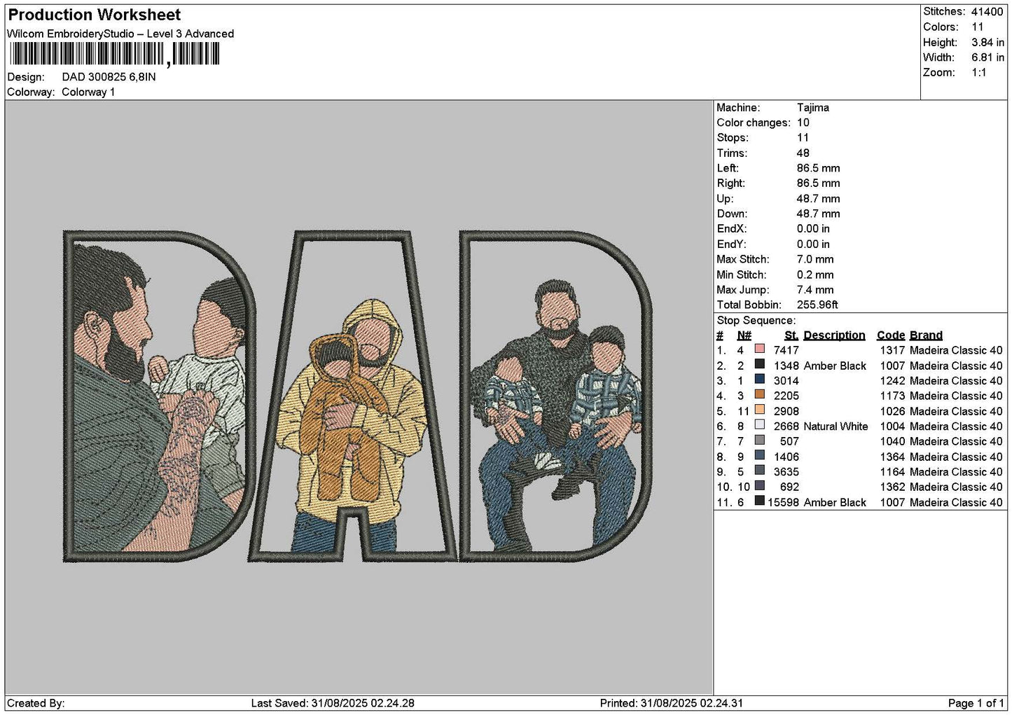 Dad 3008 Embroidery File 6 sizes