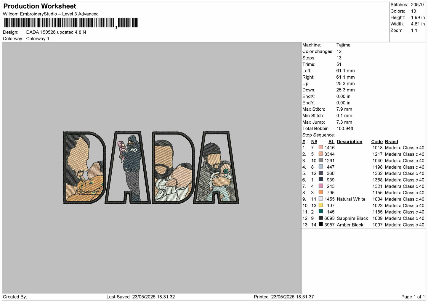 Dada 1505 Embroidery File 6 sizes