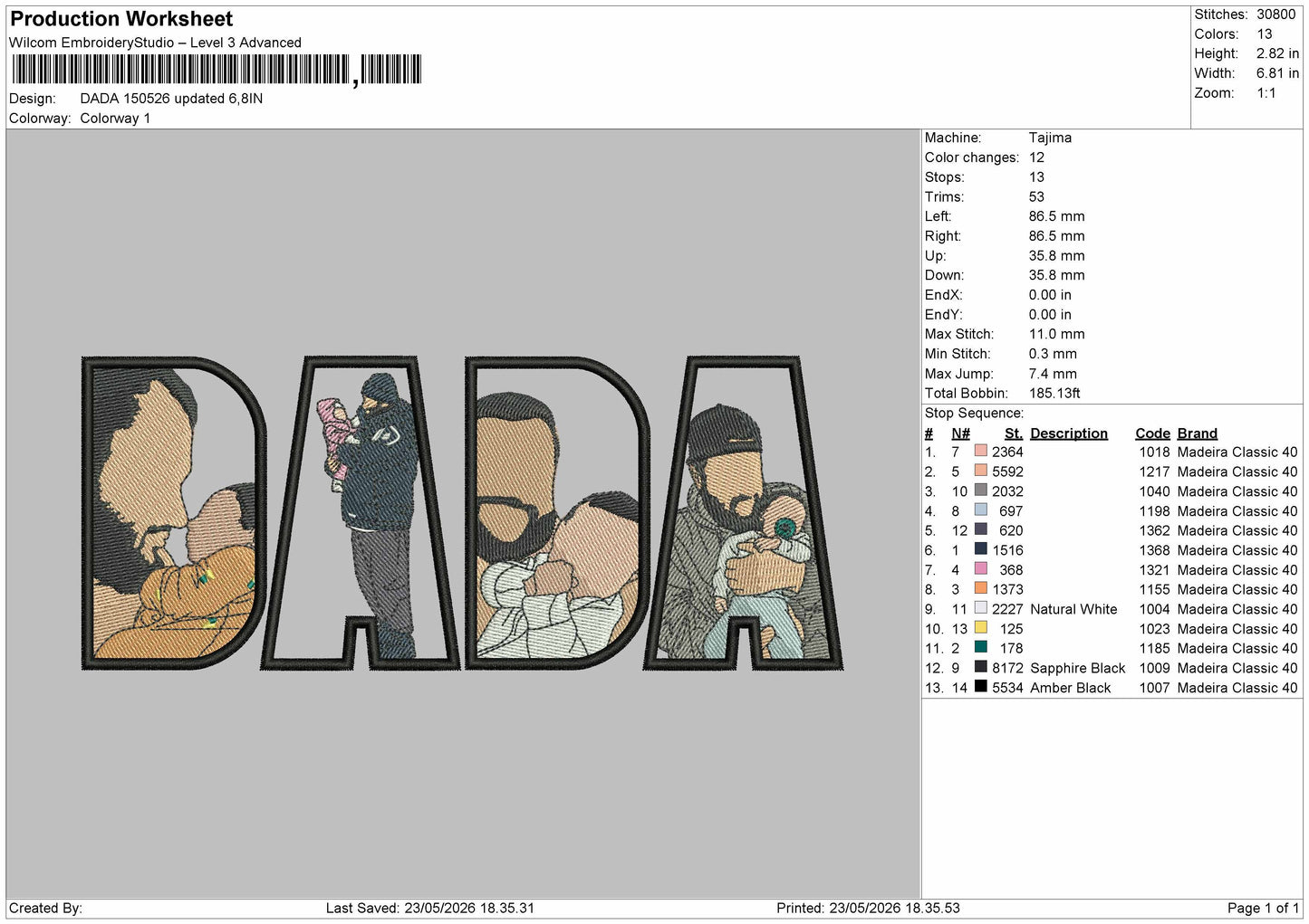 Dada 1505 Embroidery File 6 sizes