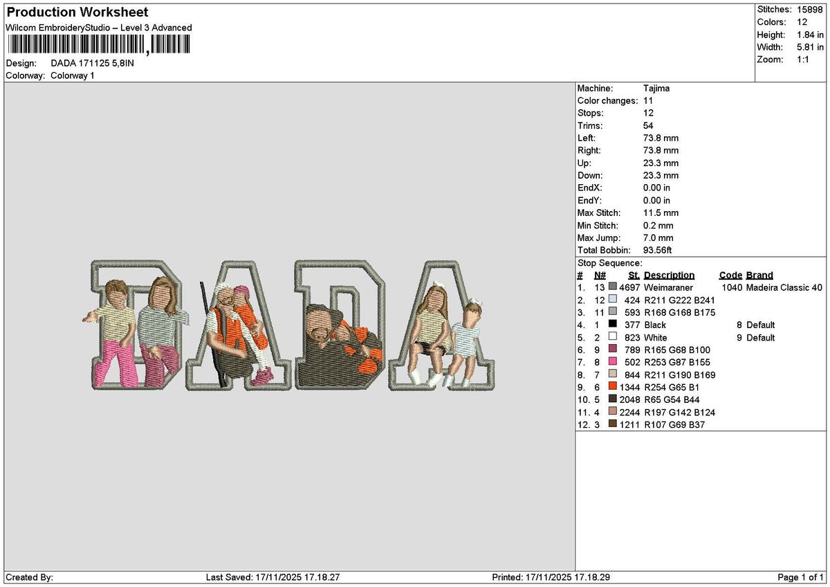 Dada Photoflat 1711 Embroidery File 6 sizes – Master Digitizer