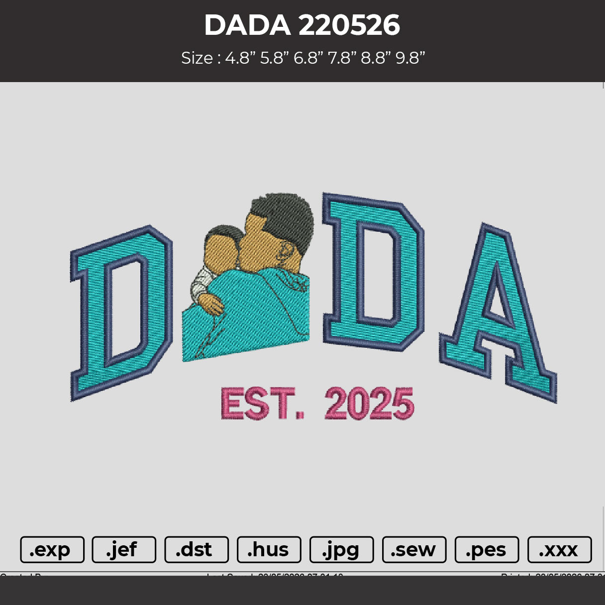 Dada 2205 Embroidery File 6 sizes