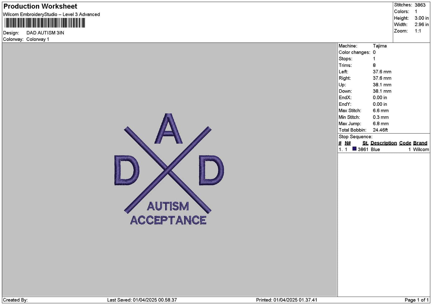 Dadtext 0104 Embroidery File 6 sizes