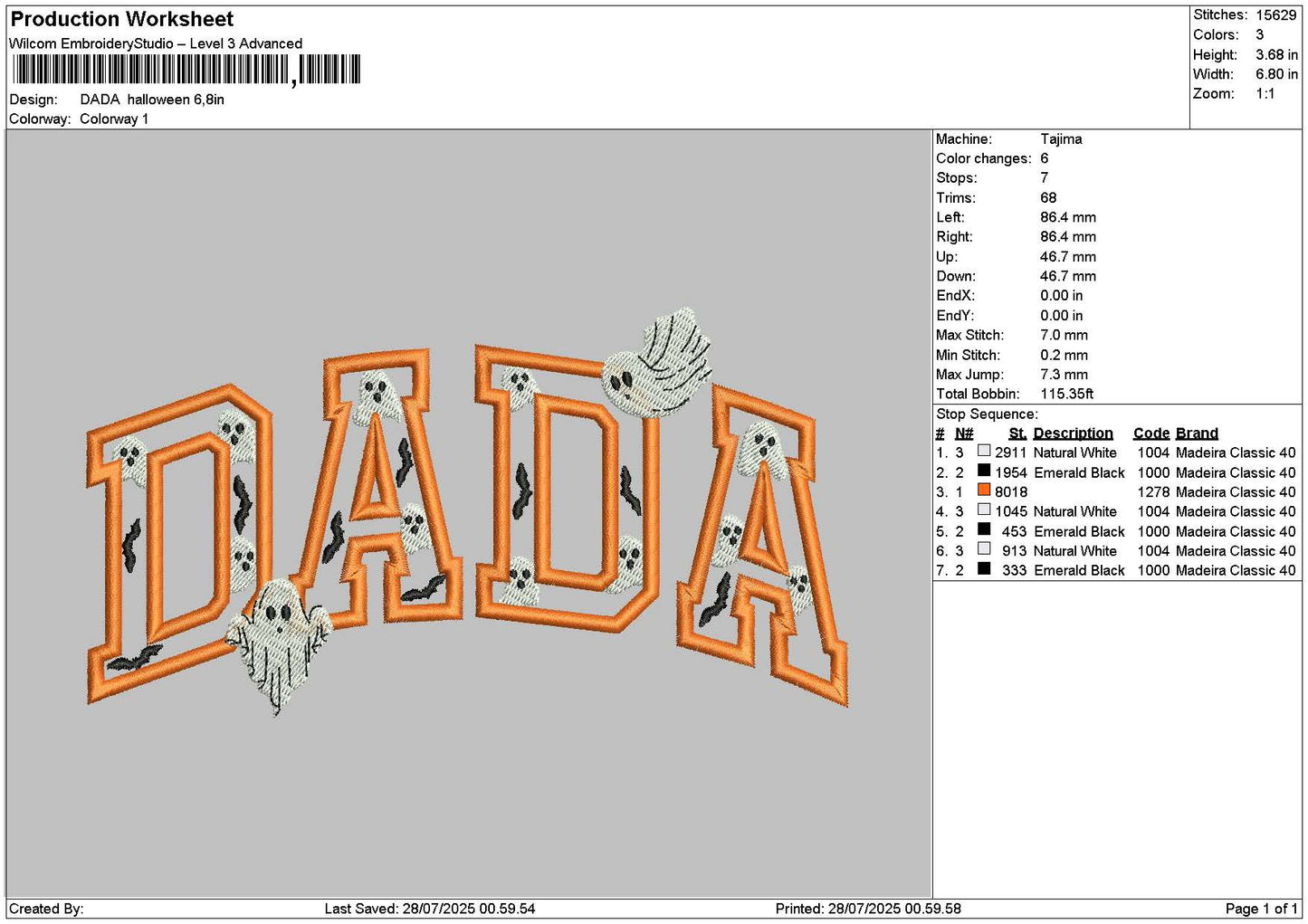 Dada Halloween 2807 Embroidery File 6 sizes