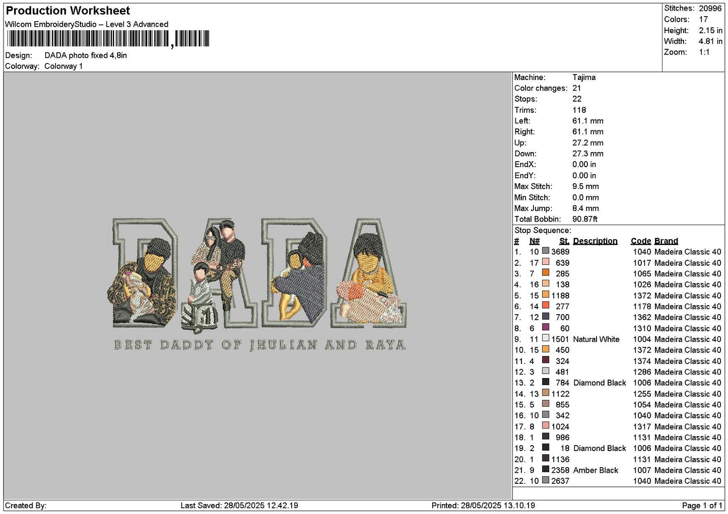 Dada Photo Embroidery File 6 sizes