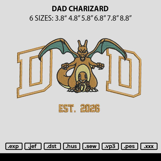 Dad Charizard Embroidery File 6 sizes