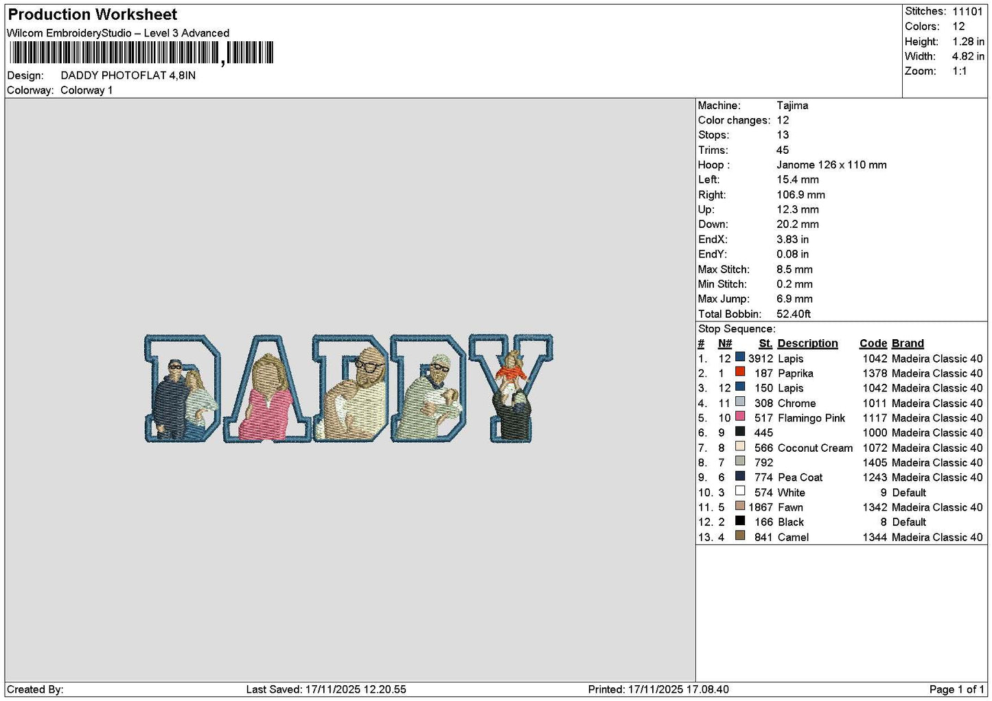 Daddy Photoflat 1711 Embroidery File 6 sizes