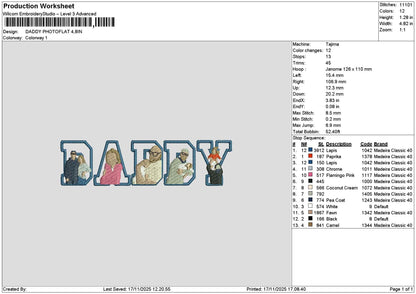 Daddy Photoflat 1711 Embroidery File 6 sizes
