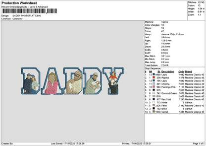 Daddy Photoflat 1711 Embroidery File 6 sizes