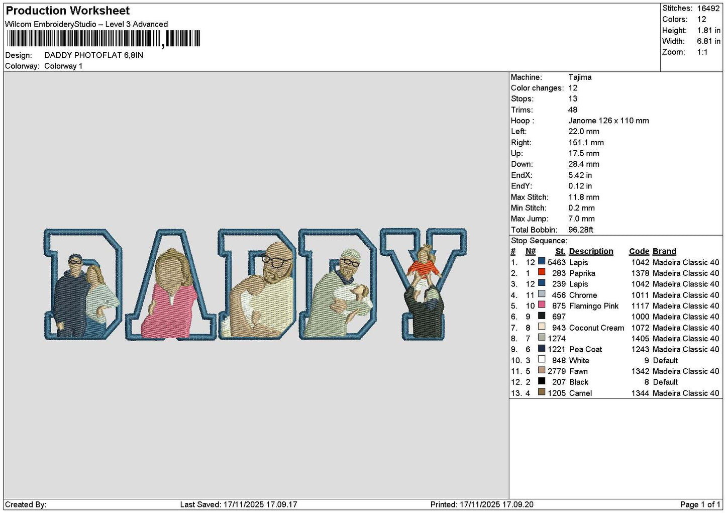 Daddy Photoflat 1711 Embroidery File 6 sizes