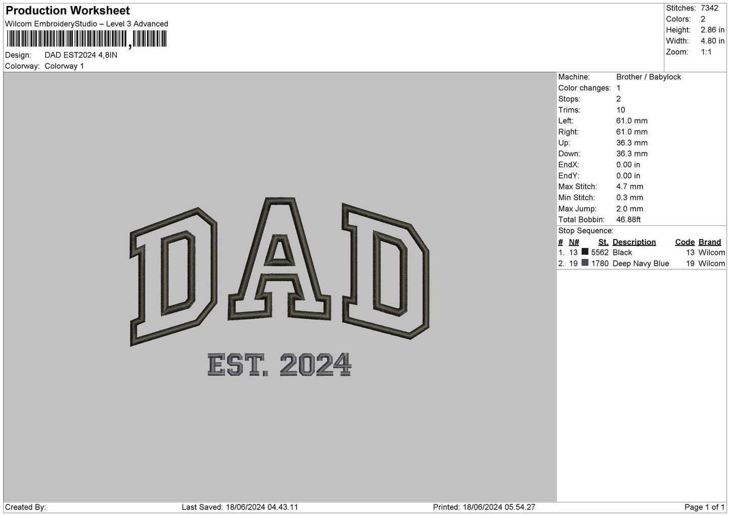 Dad est24 Embroidery File 6 sizes