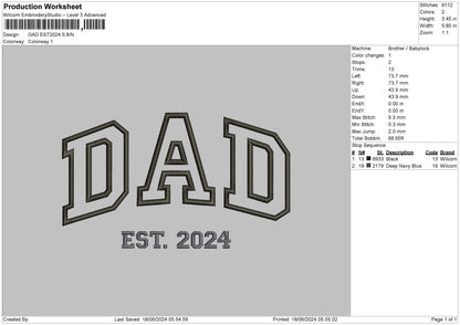 Dad est24 Embroidery File 6 sizes