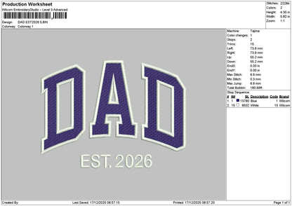 Dadtext 26 Embroidery File 6 sizes