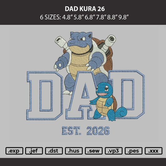 Dad Kura 26 Embroidery Machine Design File 6 sizes