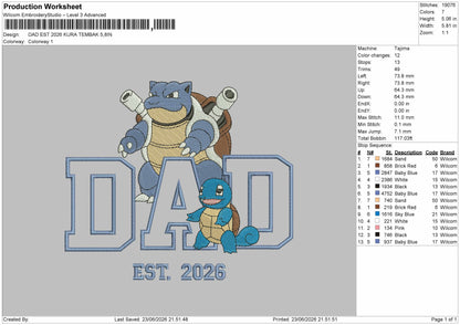 Dad Kura 26 Embroidery Machine Design File 6 sizes