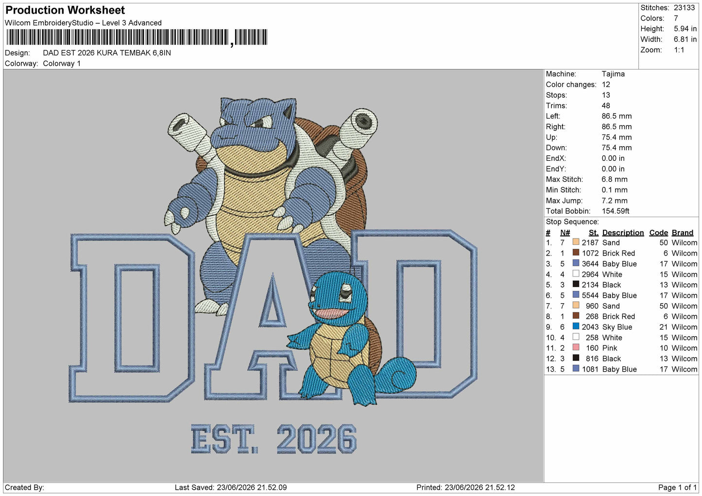 Dad Kura 26 Embroidery Machine Design File 6 sizes