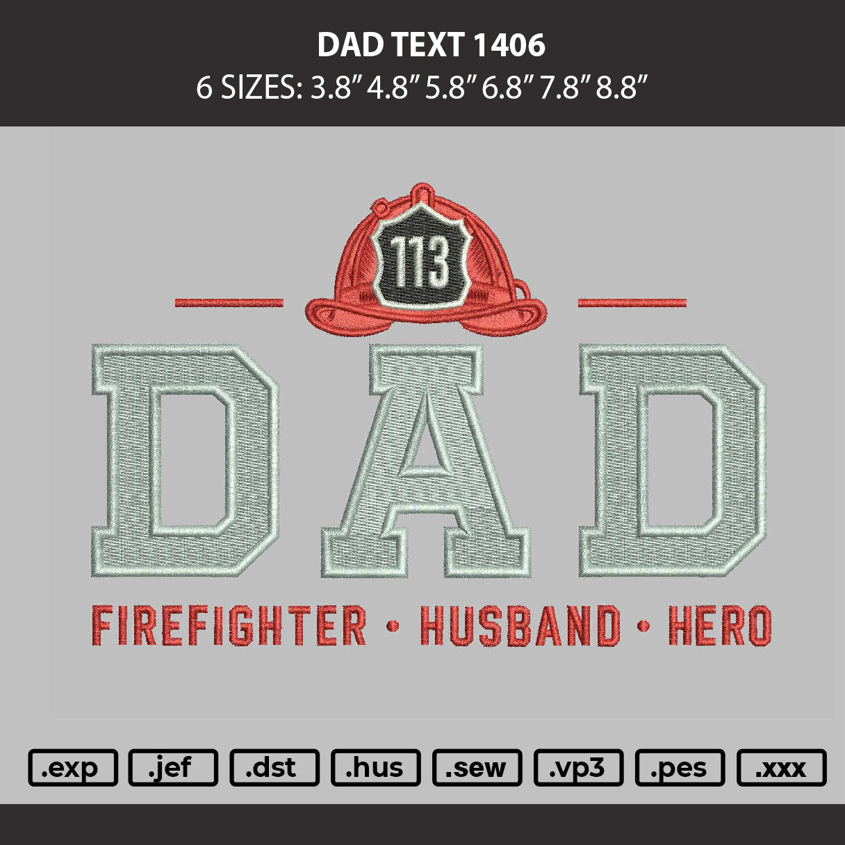 Dad Text 1406 Embroidery Machine Design File 6 sizes