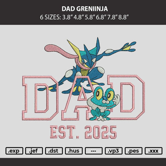 Dad Greninja Embroidery Machine Design File 6 sizes