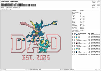 Dad Greninja Embroidery Machine Design File 6 sizes