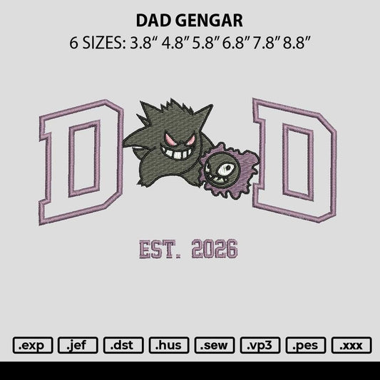 Dad Gengar Embroidery File 6 sizes