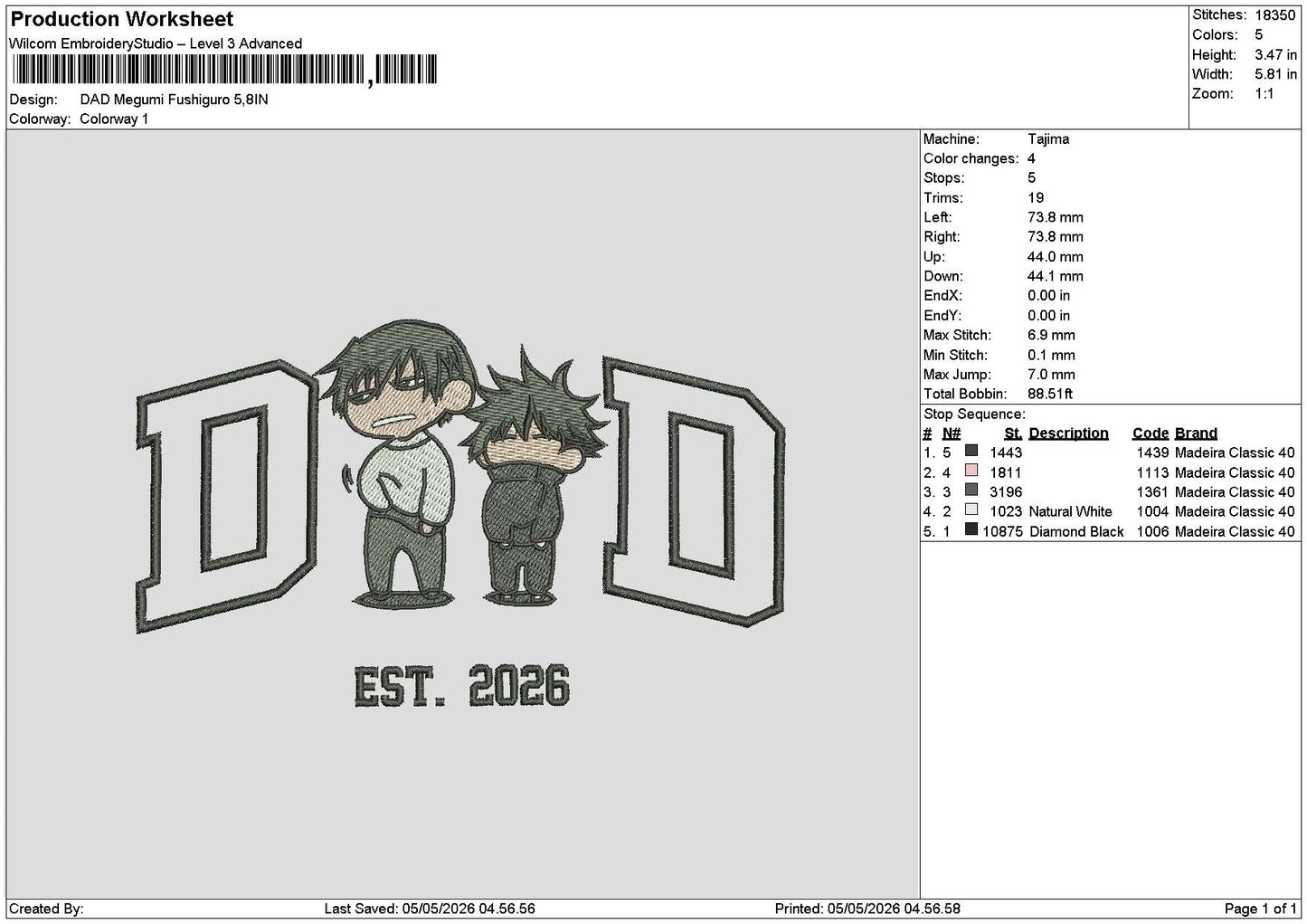 Dad Megumi Embroidery File 6 sizes