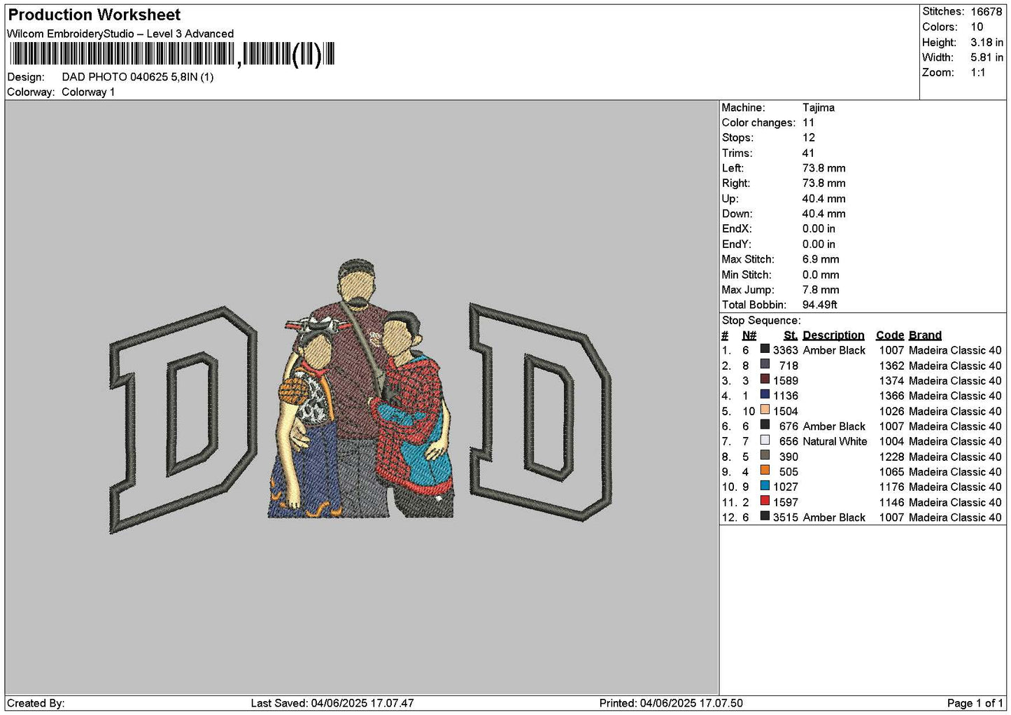 Dad Photo 0406a Embroidery File 6 sizes