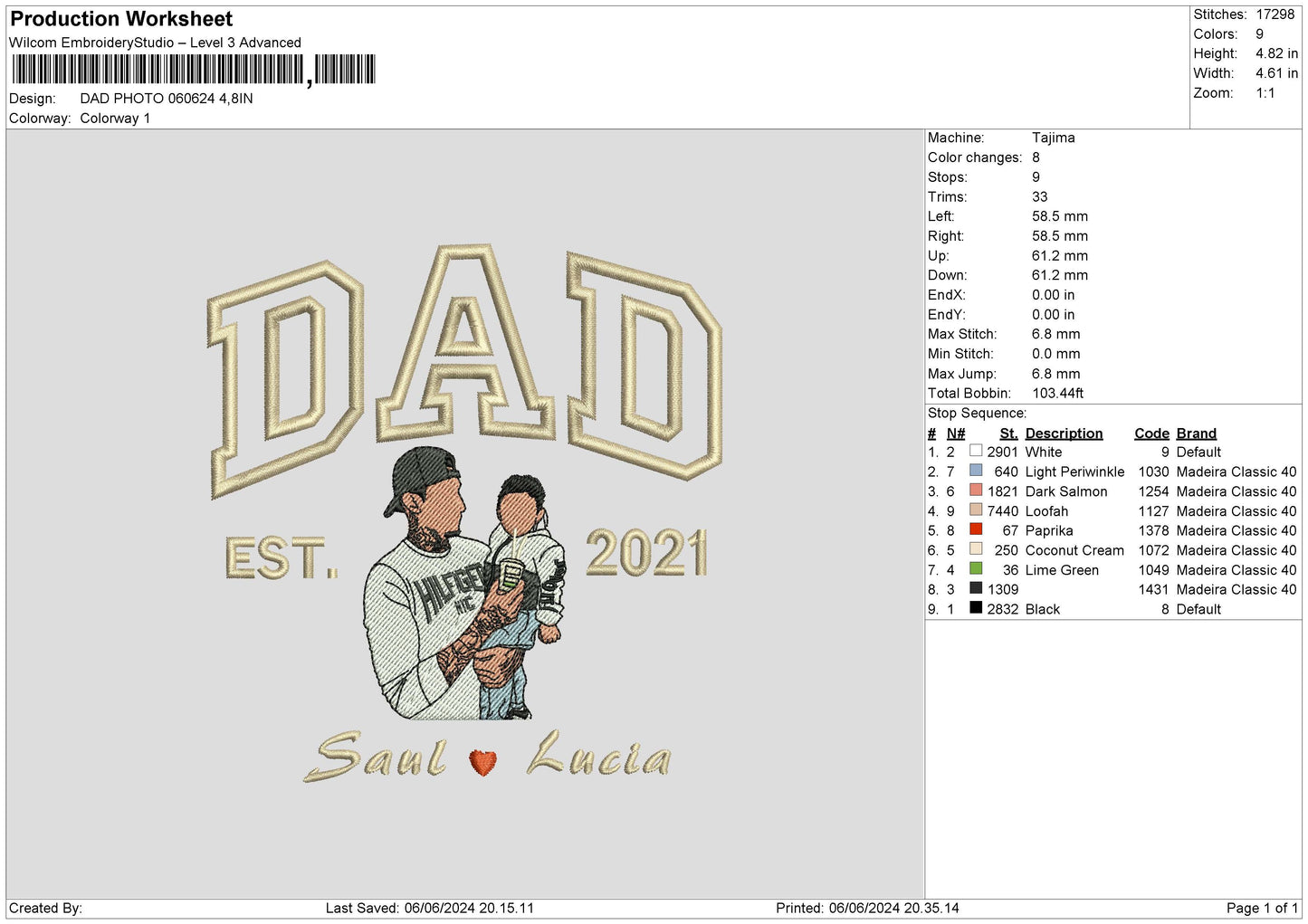 Dad Photo 0624 Embroidery File 6 sizes