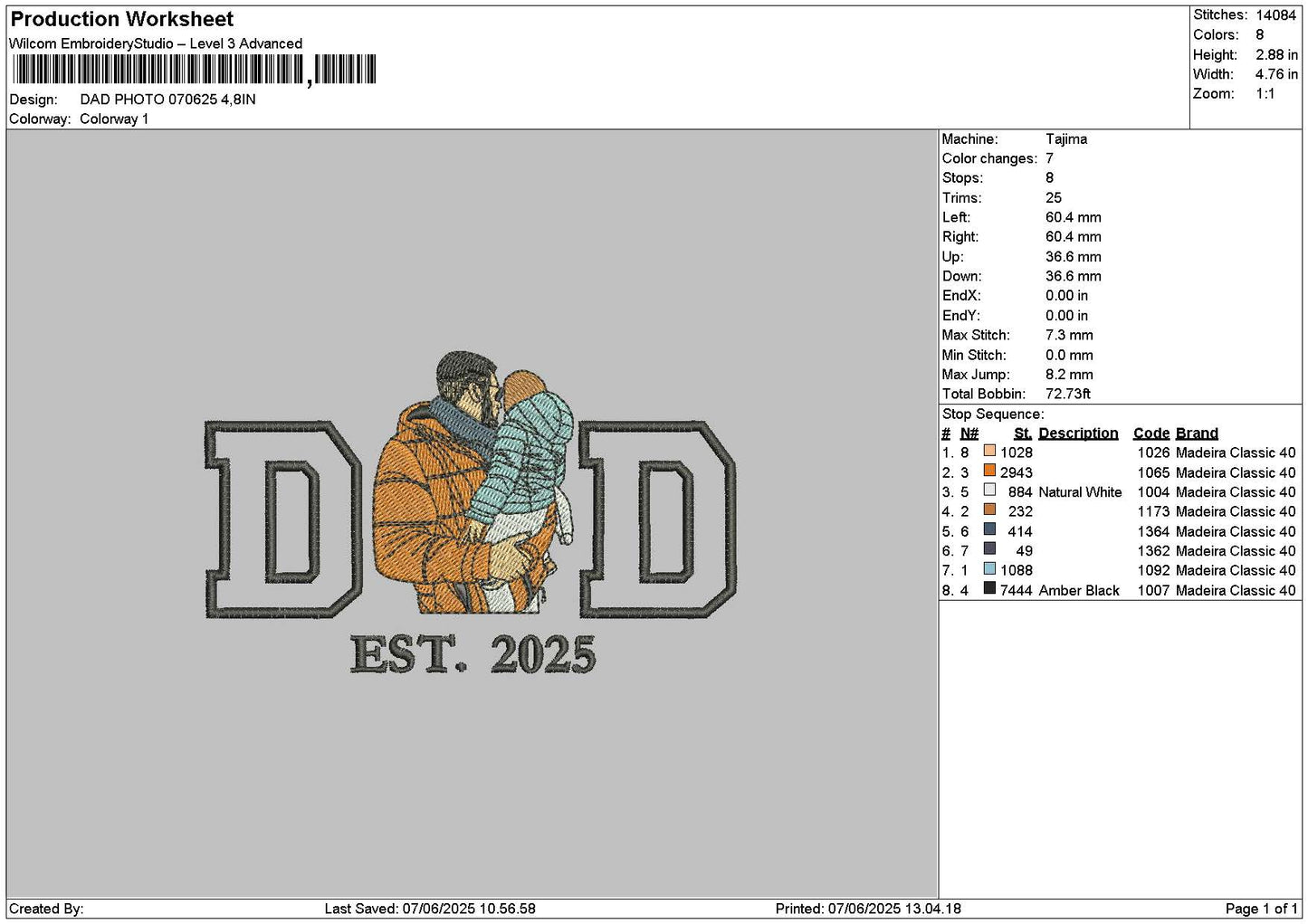 Dad Photo 0706 Embroidery File 6 sizes