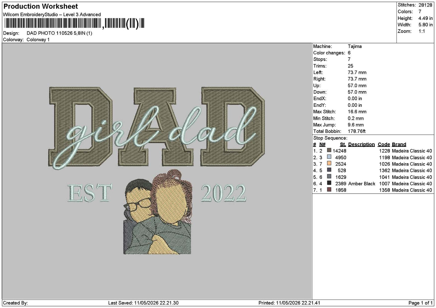 Dad Photo 1105 Embroidery File 6 sizes