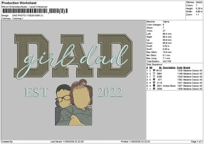Dad Photo 1105 Embroidery File 6 sizes