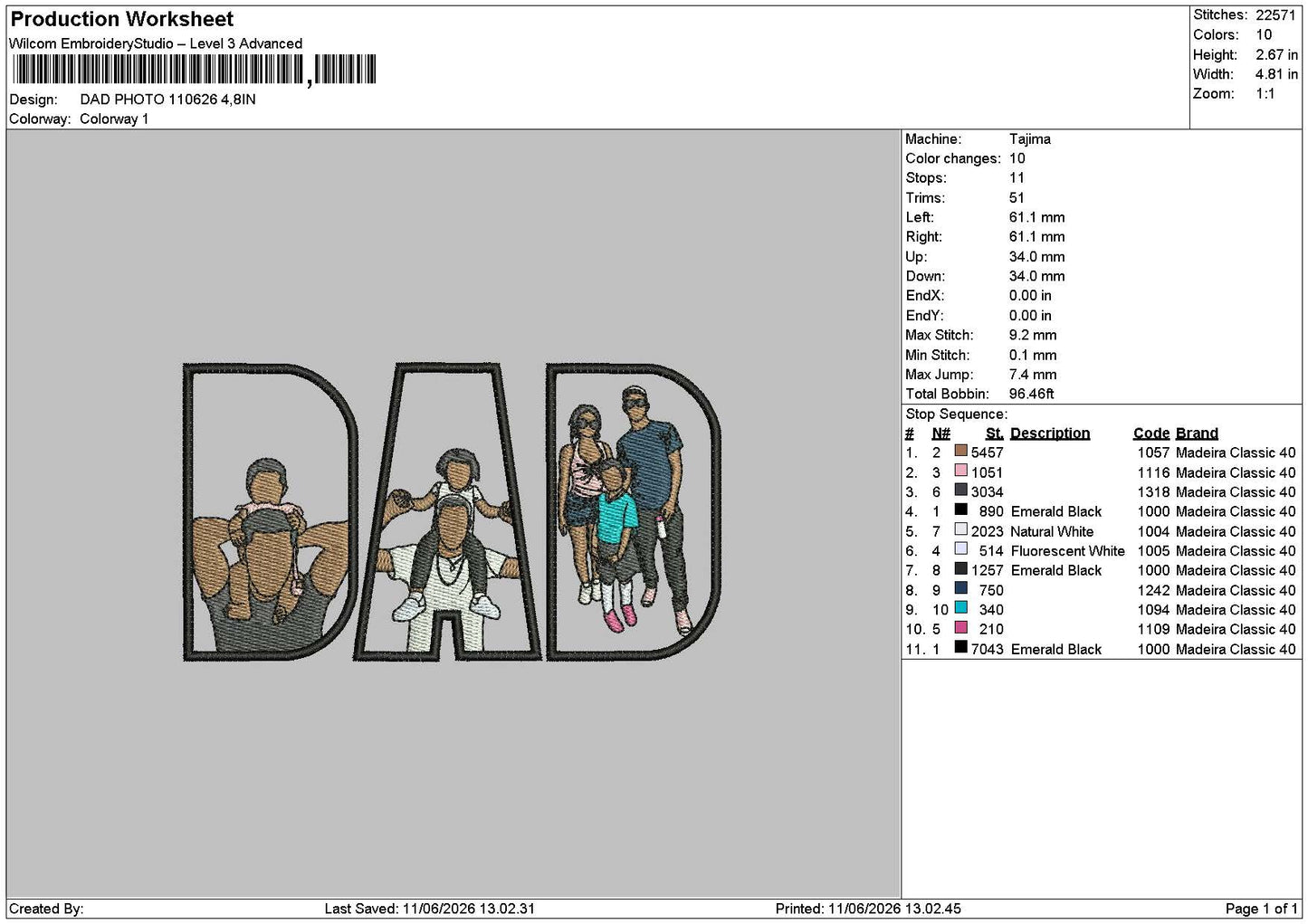 Dad Photoline 110626 Embroidery Machine Design File