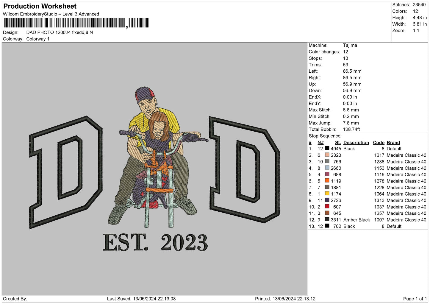 Dad Photo 1206 Embroidery File 6 sizes