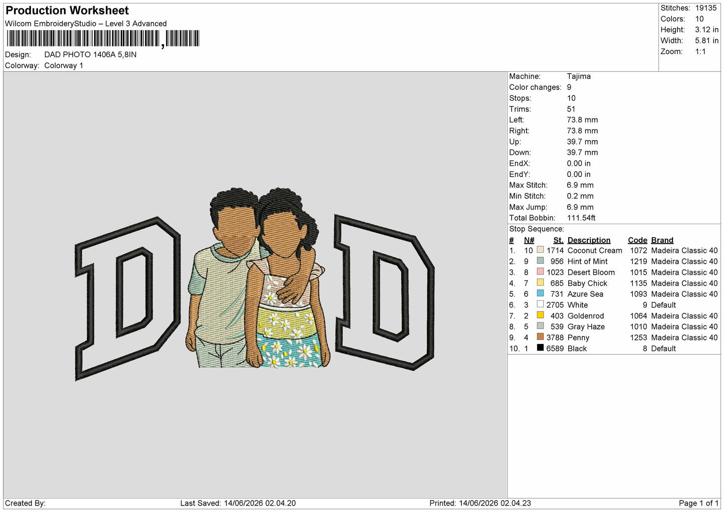 Dad Photo 1406a Embroidery Machine Design File 6 sizes