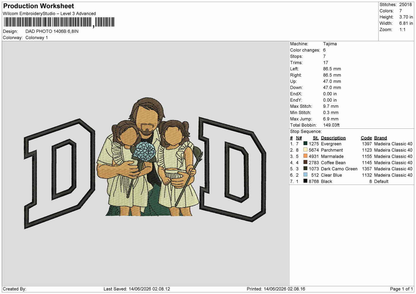 Dad Photo 1406b Embroidery Machine Design File 6 sizes