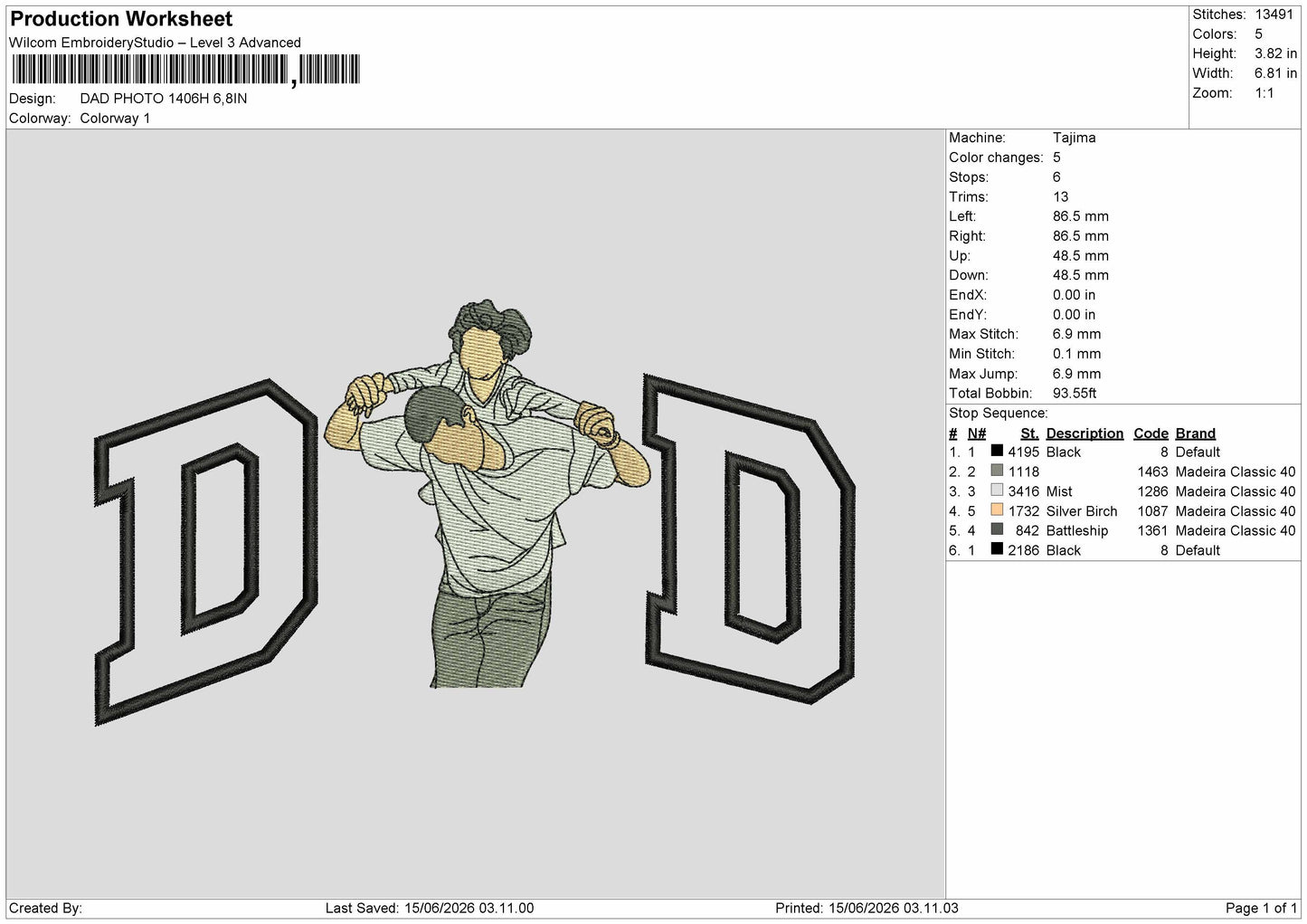 Dad Photo 1406h Embroidery Machine Design File 6 sizes