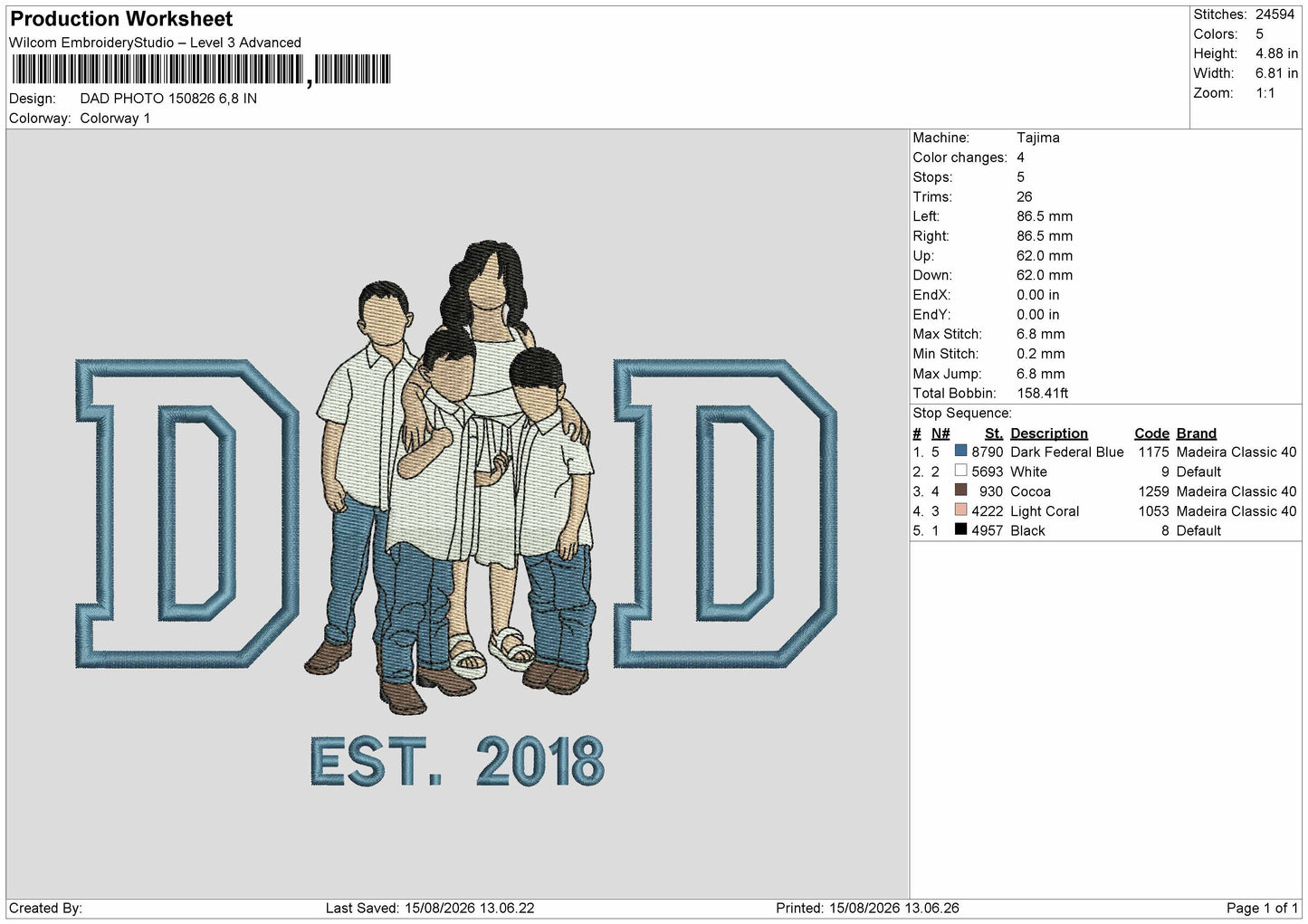 Dad Photo 1508 Embroidery Machine Design File 6 sizes