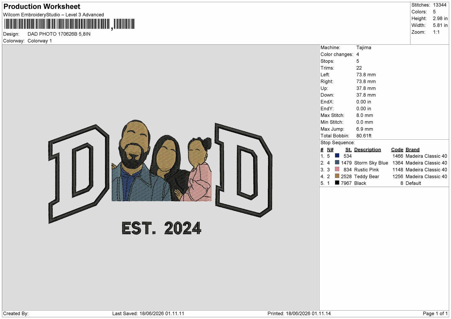 Dad Photo 170626B Embroidery Machine Design File