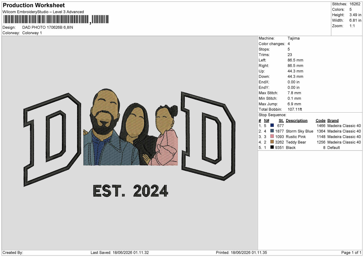 Dad Photo 170626B Embroidery Machine Design File